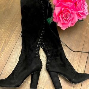 Over the knee thigh high lace up black boots